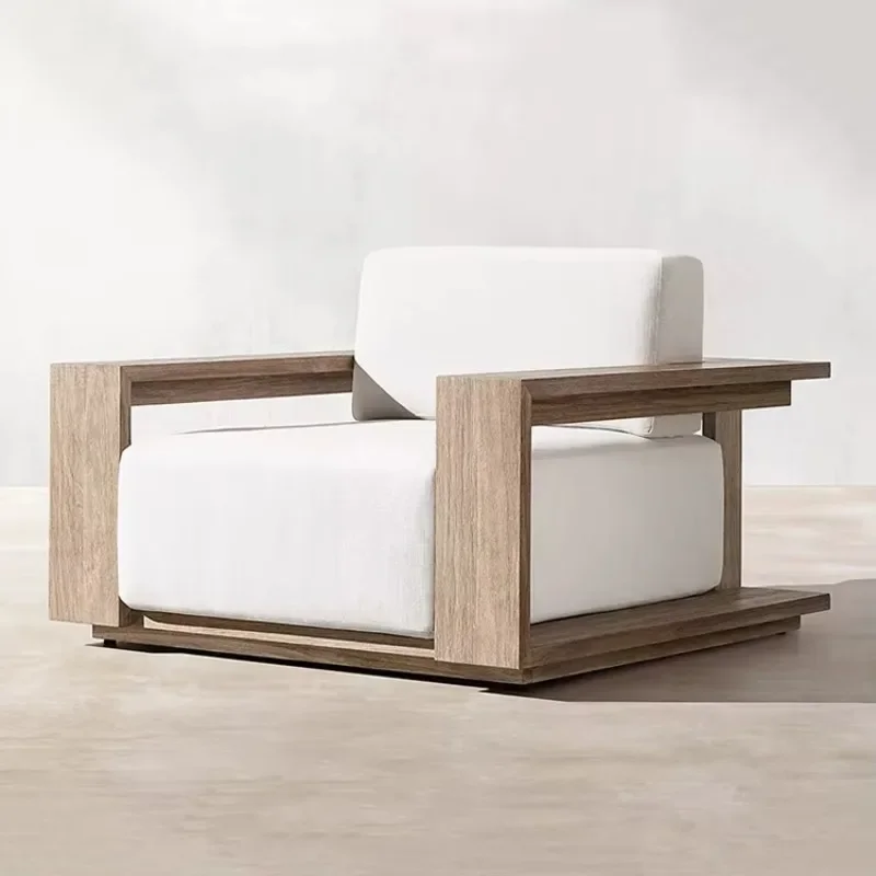 

Teak outdoor furniture, luxury hotel terrace sofa, all-weather solid wood single garden sofa