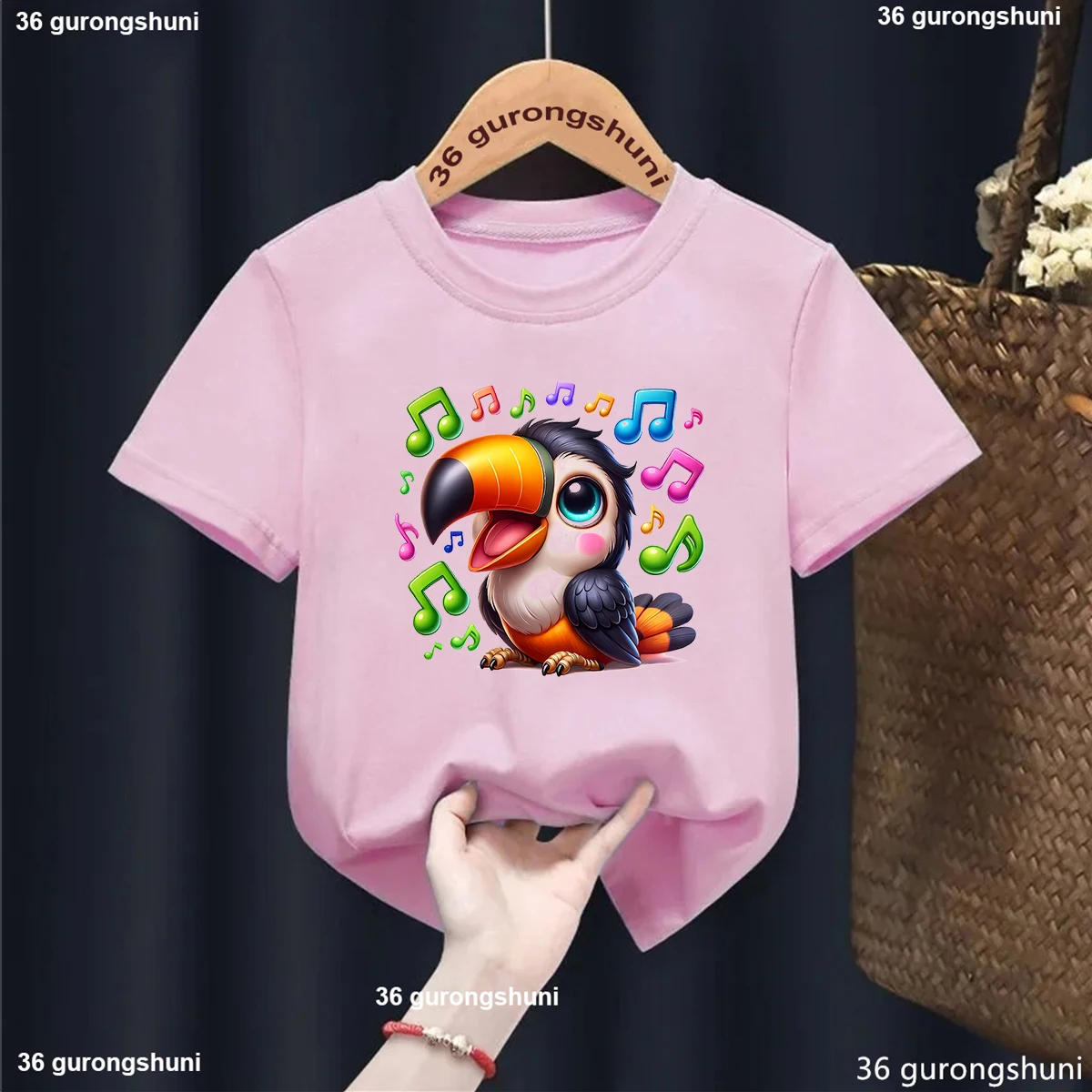 

Kawaii Kids Clothes Cute Toucan Love Rainbow Music Printed T Shirt Girls/Boys Harajuku Shirt Summer Fashion Solid T-Shirt