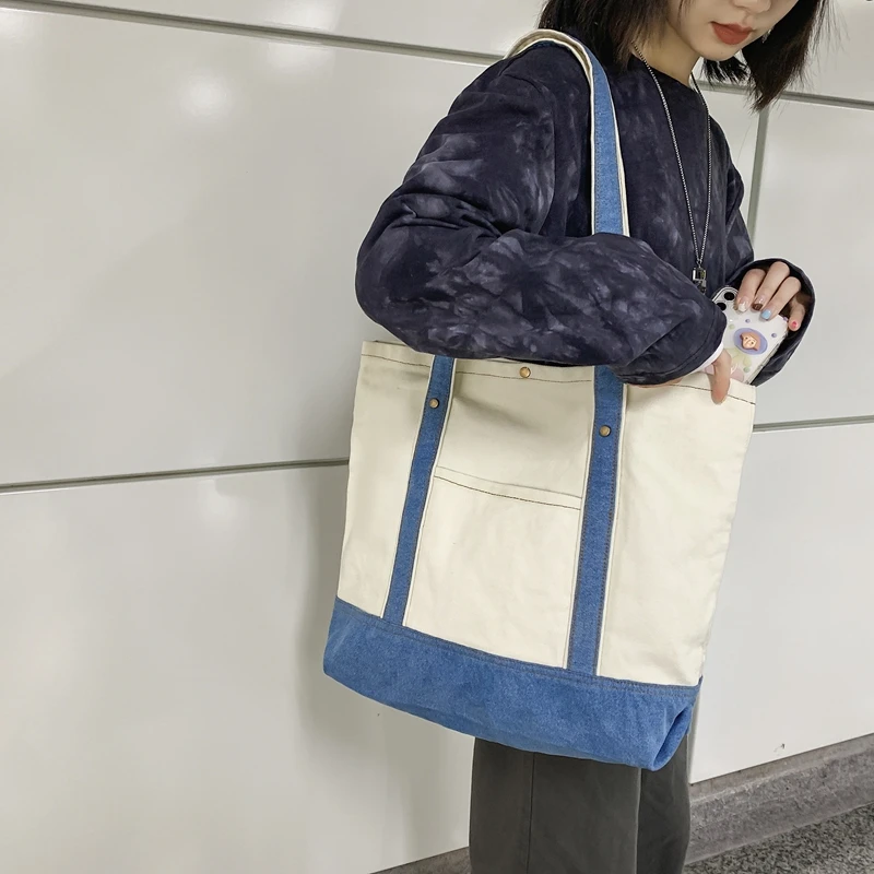 Denim Shoulder Bags For Women 2023 Stripe Canvas Messenger Bag Y2K Jeans Eco Bag Korean Cross Sling Bag Shopper Tote Handbag INS