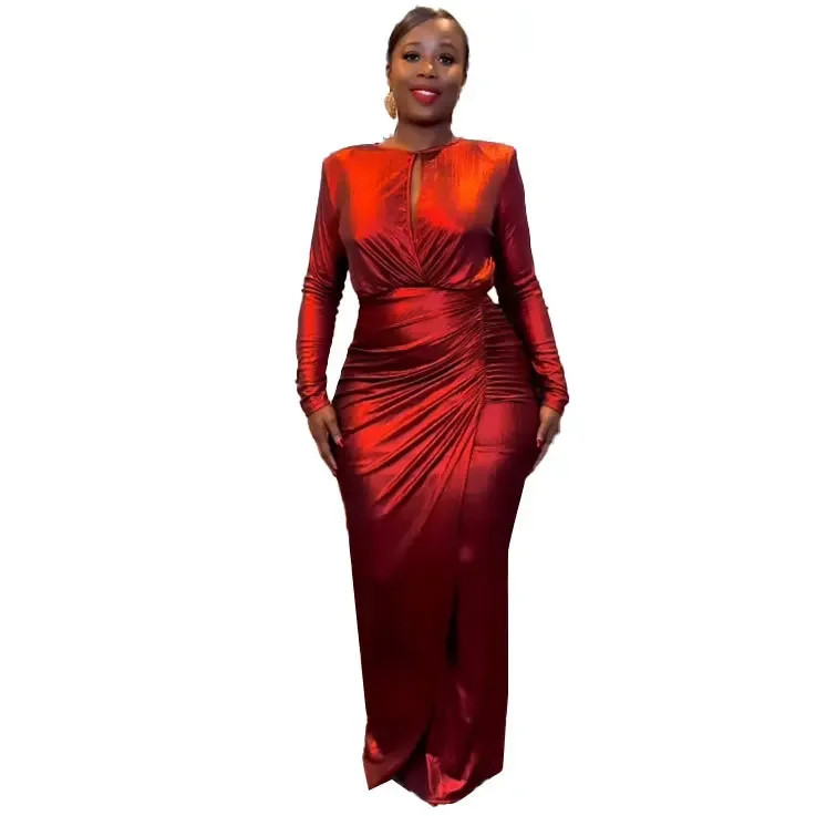 

African Maxi Dresses for Women Spring Sexy Africa Long Sleeve Red Gold Party Evening Long Dress Fashion Dashiki African Clothing