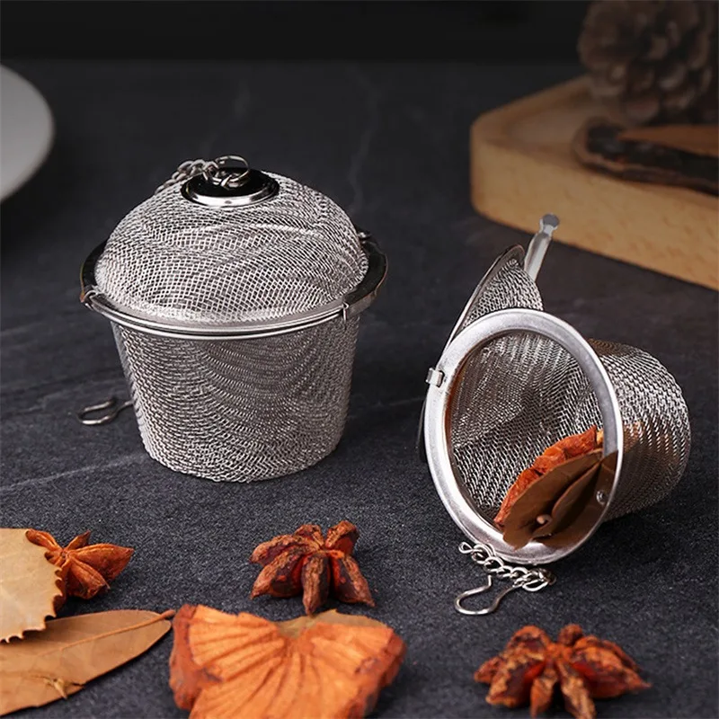 

Durable Silver Reusable Stainless Mesh Herbal Ball Tea Spice Strainer Teakettle Locking Tea Filter Infuser Spice