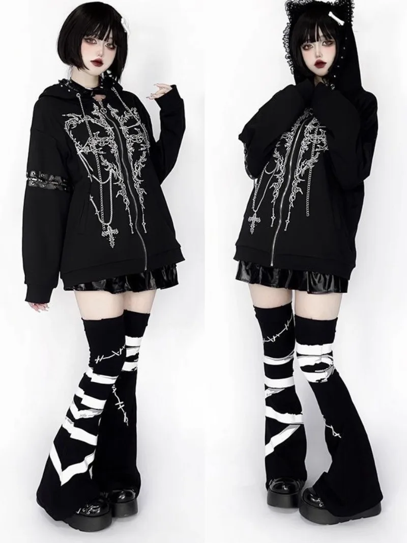 Japanese Subculture Y2k Soft Girl Homemade Bandage Print Leg Warmers Over Knee Horn Micro Pressure Thin Stockings Cover Female