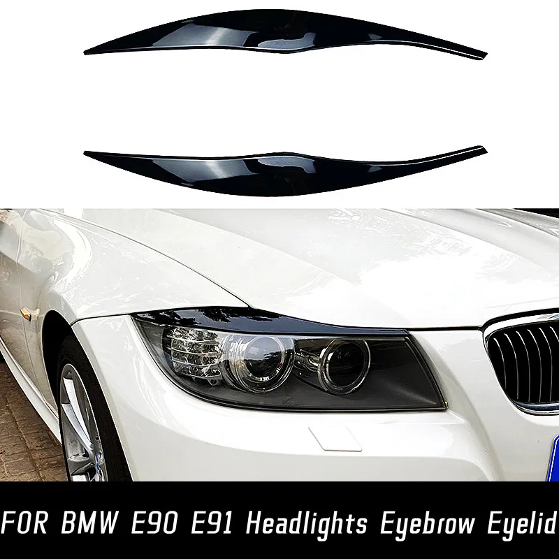 

For 2005-2012 BMW 3 Series E90 E91 320i 330i ABS Plastic Car Glossy Black Carbon Headlights Eyebrow Eyelid Tuning Accessories