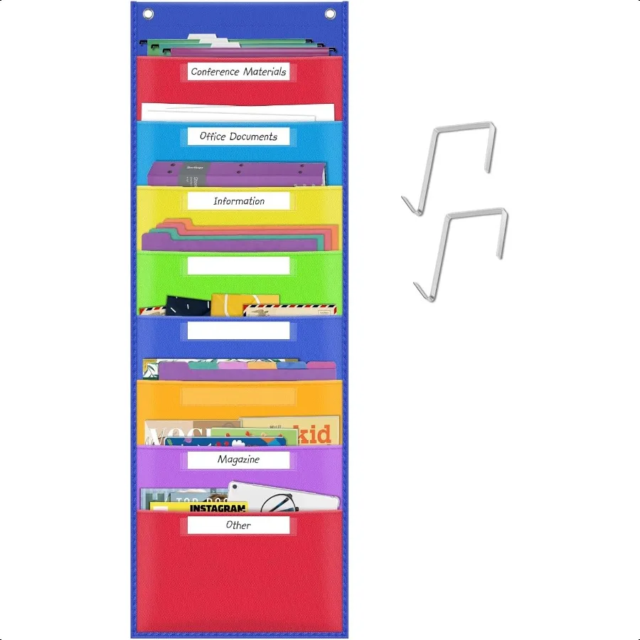 

Wall Hanging Pocket Chart Fabric File Folder Holder Colorful Cascading File Organizer for Classroom Home Filing Office plies Pa