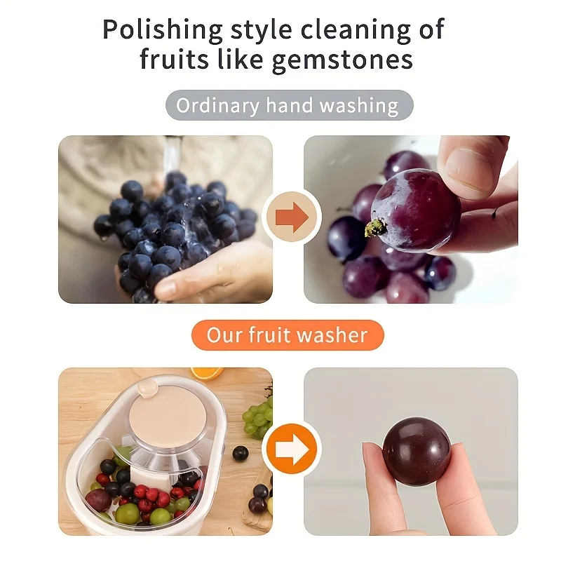 Portable Fruit and Vegetable Cleaning Machine, Full Side Rotating Washer and Automatic Drainage System, 1pc