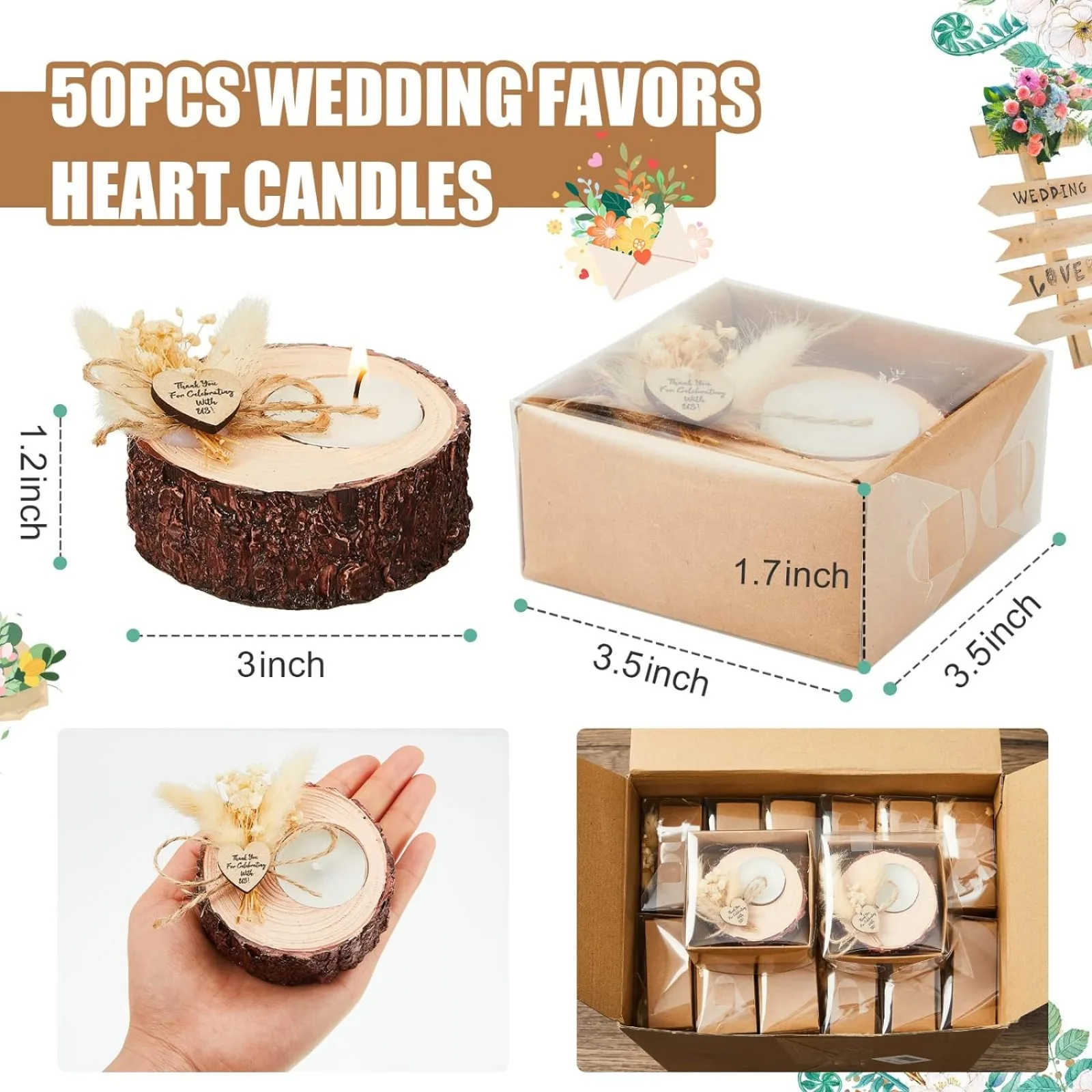 Imagem -02 - Wedding Favor Candle Holders Bridal Shower Favors Velas Lembranças de Casamento Rústico Presentes de Convidado 50 Pcs us