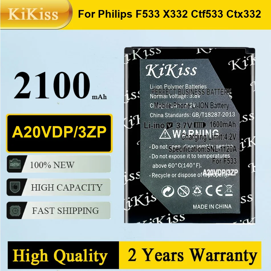 

2100Mah Kikiss Battery A20VDP/3ZP For Philips F533 X332 CTF533 CTX332