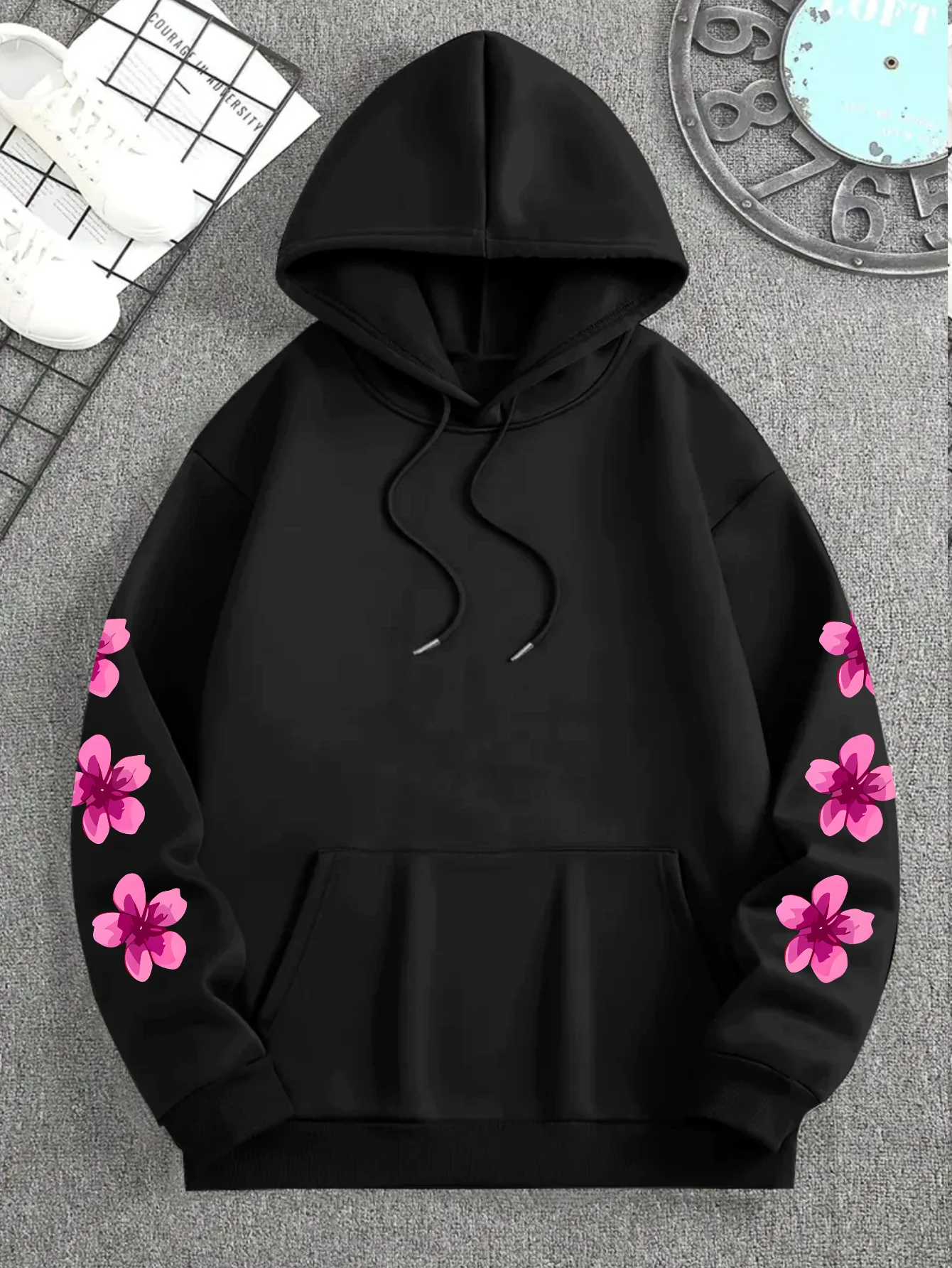 Herren Sport Hip-Hop Hoodie Rosa Blumen Schmetterling Hoffnung Buchstaben Grafik Rückendruck Streetwear Fleece Pullover Sweatshirt – Detail 10