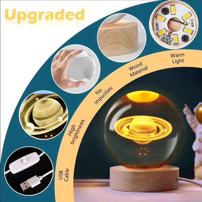 Veilleuse boule de cristal de Noël pour enfants, lampe LED Galaxy, lumière ambiante, cadeau créatif, USB, chambre à coucher, nouveau