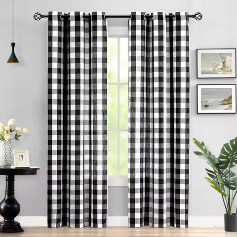 1PC grid curtains with perforated window screens suitable for living rooms, bedrooms, and study rooms