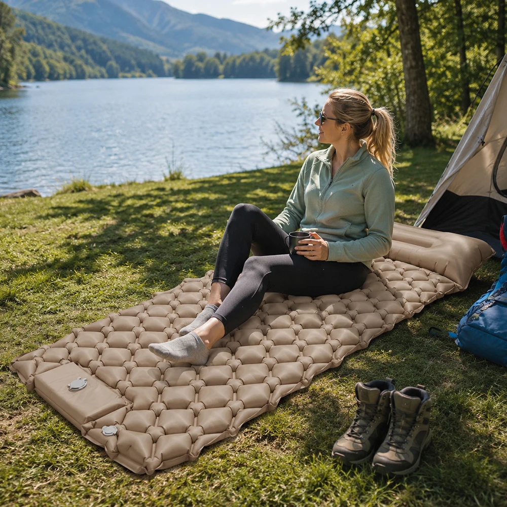 Camping Sleeping Pad - Ultra-Light Inflatable Mattress with Built-In Foot Pump & Pillow, Upgraded Compact Air Mattress - view 3