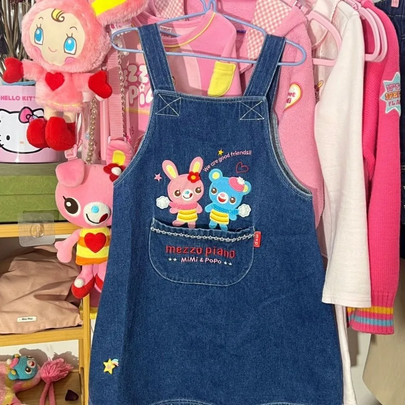 Robe brodée de dessin animé japonais pour femmes, Vintage, Denim, dentelle, Patchwork, Y2k, poche esthétique, Grunge, Mini, 2025