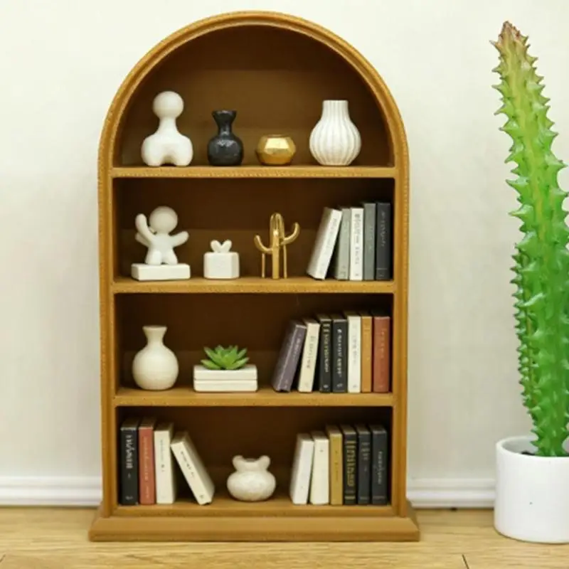 

1:12 Scale Miniature Bookshelf For Doll House With Open Shelves And Arch Design For Small Book Items Display Furniture A2UB