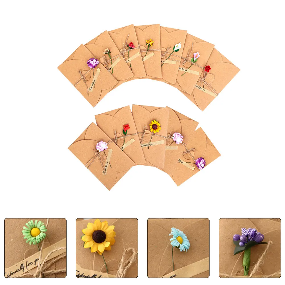 

12Pcs Vintage Greeting Cards Set Premium Kraft Paper Romantic Flower Design Handmade Blessing Cards with Envelopes for Thank You