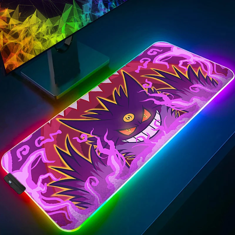 

LED Mouse Pad P-Pokemon Gengar 90x40cm Backlight Gamer Gaming pc Accessories Speed Keyboard Rubber Lock Edge RGB Desk Mat Laptop