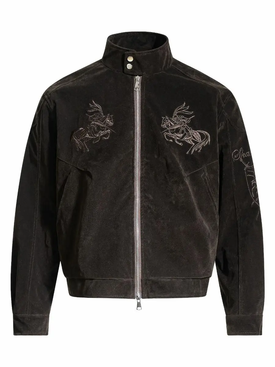 

Мужская свободная куртка из искусственной кожи в стиле ретро в американском стиле с вышитым узором Street Faion, осенне-зимняя верхняя одежда, повседневное пальто