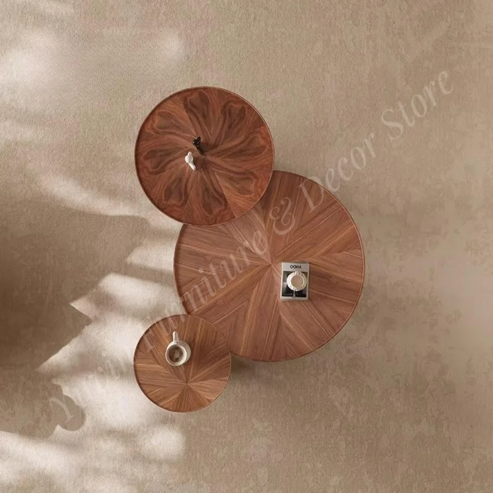 Modern Medium Solid Wood Home Black Walnut Finish Living Room Apartment Multifunctional Round Coffee Table Combination