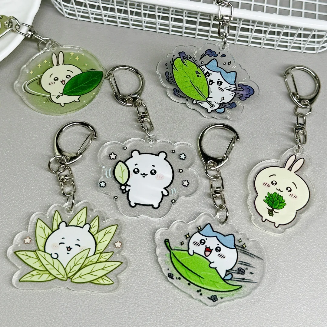 

KAWAII Chiikawa Acrylic Keychain Cute Usagi Hachiware Shikawa Leaf Series Bag Charm Keyring Anime Accessory