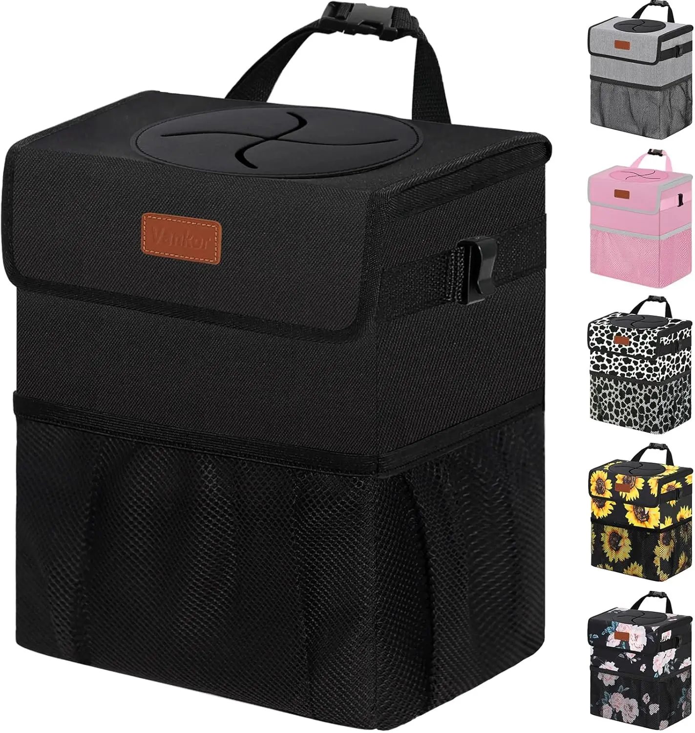 

Car Trash Can Bin with Lid Hanging for Back Seat, Leak Proof Automotive Garbage Cans for Truck SUV Black