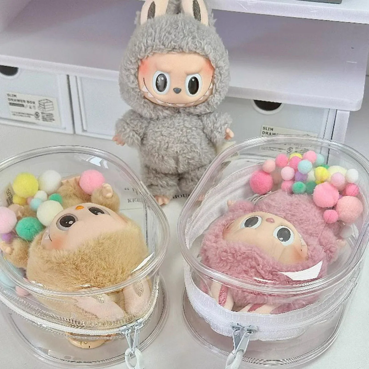For Labubu Protective Cover Dolls Bag Organizer Box Transparent Doll Storage Bag