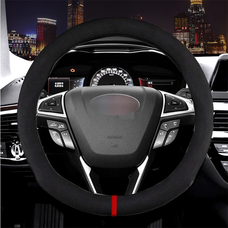 

Carbon Fiber Cow Leather Car Steering Wheel Cover For Ford Focus 2 3 MK2 Fiesta Fusion Mondeo MK4 Kuga Ranger F150