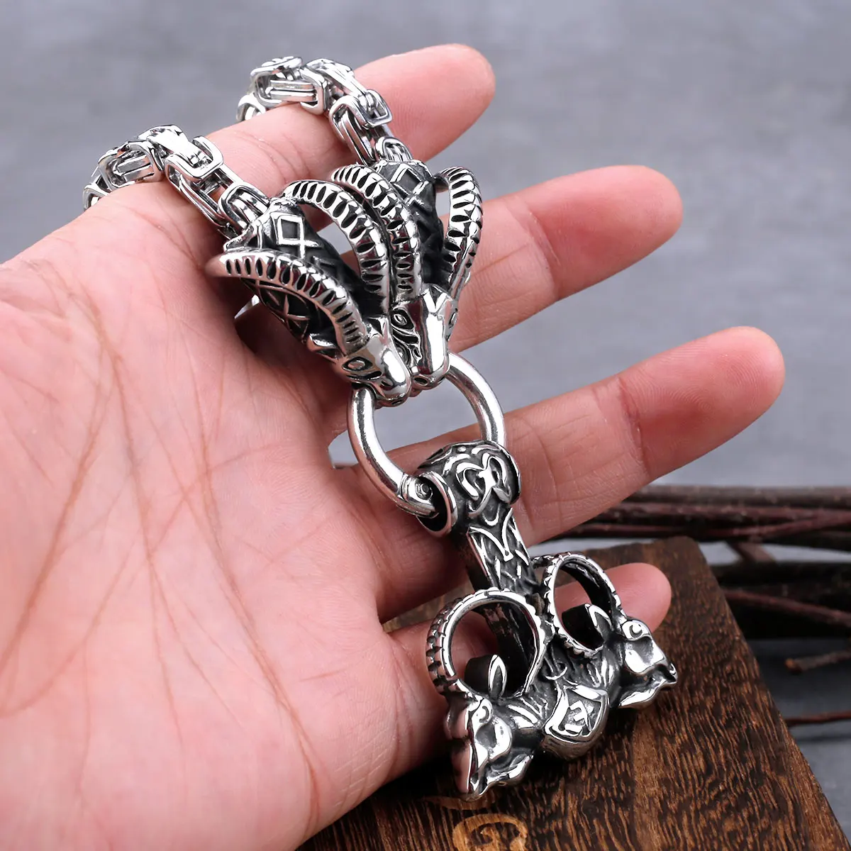 Stainless Steel Viking Thor Hammer Anchor Pendant Ram Rune Necklace Men's Fashion Charm Chain Amulet Nordic Jewelry As A Gift