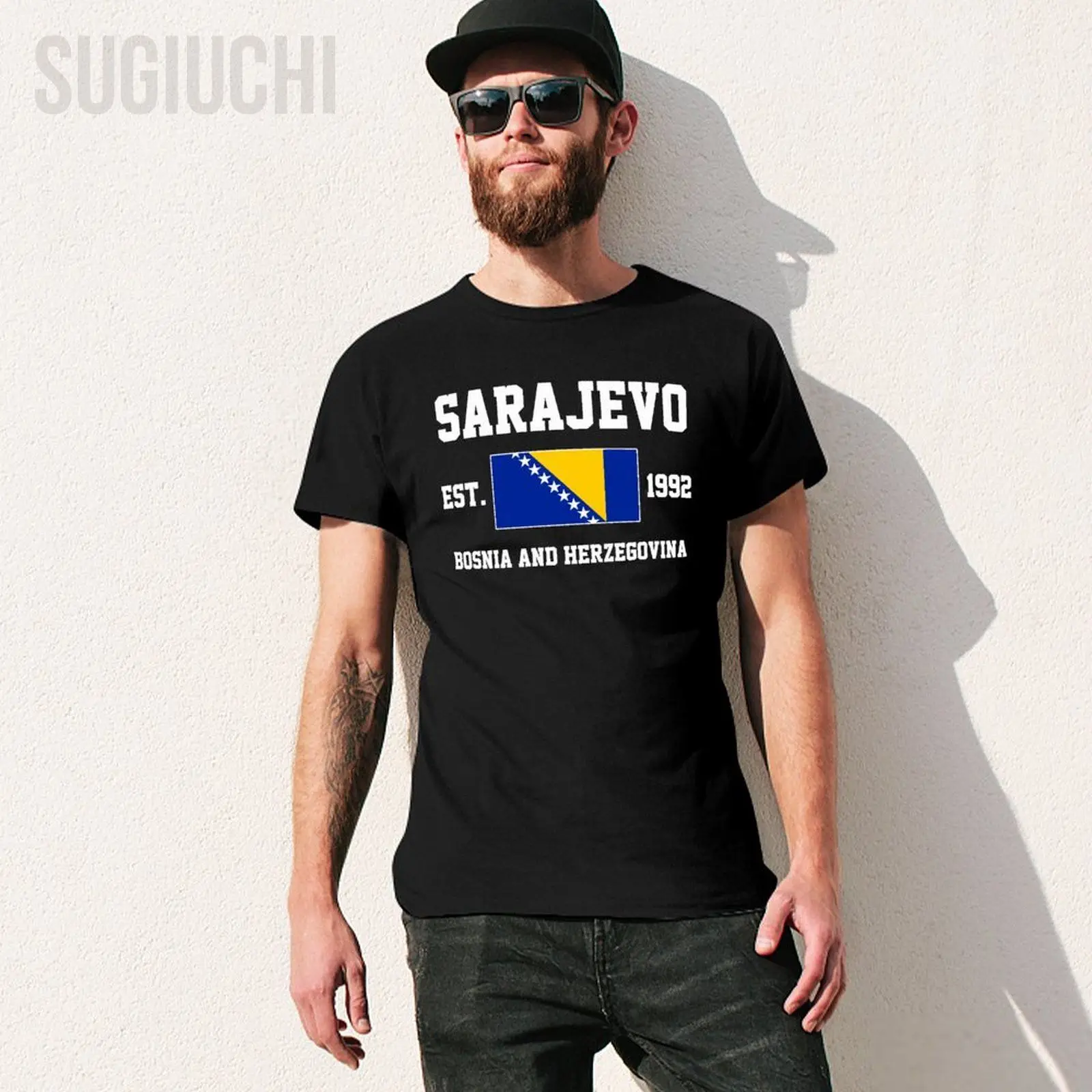 Patriotic Flag Bosnia And Herzegovina EST.1992 Sarajevo Men Tshirt Tees T-Shirt O-neck T Shirts Women Boys Clothing 100% Cotton