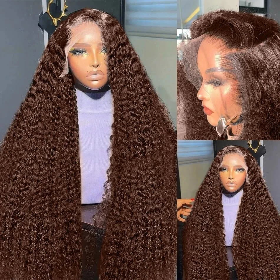 

Парик Deep Wave Chocolate Brown 13x6 с кружевной передней частью, из натуральных волос, с эффектом водной волны, кудрявый, коричневый, 13x4, предварительно прорезанный