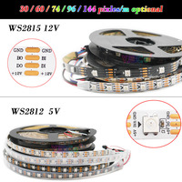 WS2812 WS2815 LED Strip 30/60/74/96/144 leds/m 1~5m 5V 12V DC addressable IC pixels 5050 RGB Light IP30/65/67 Magic neon Tape