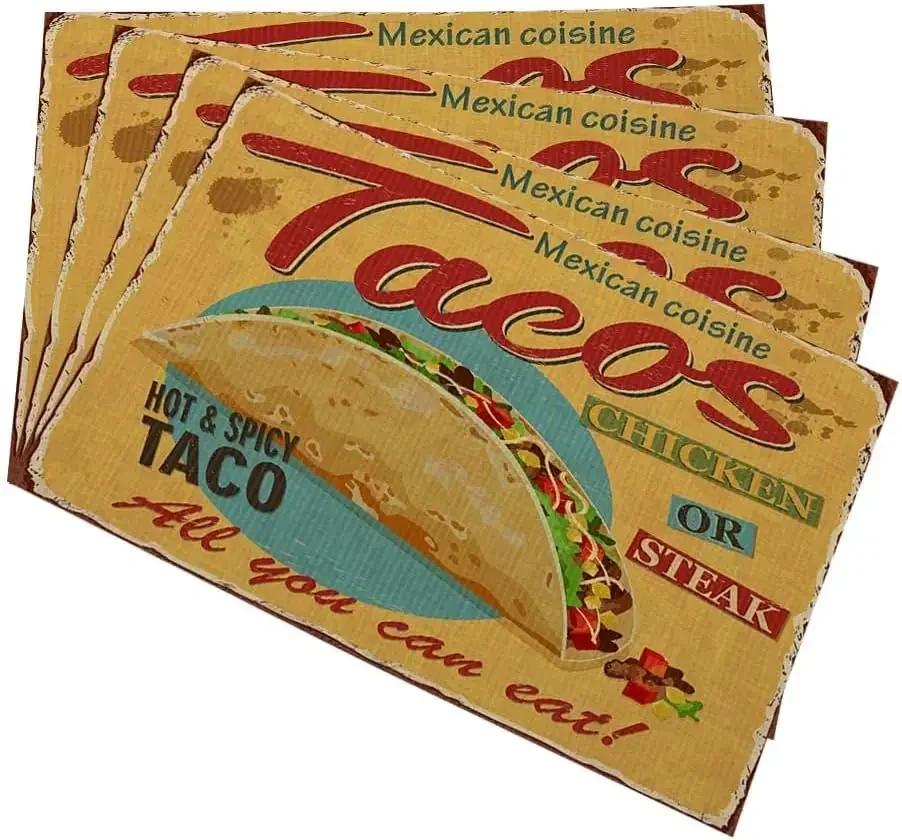 Manteles Individuales con signo de Tacos para cocina, mesa de comedor, cocina mexicana, Taco, publicidad, comida deliciosa, manteles de lino lavables, 1 ud.