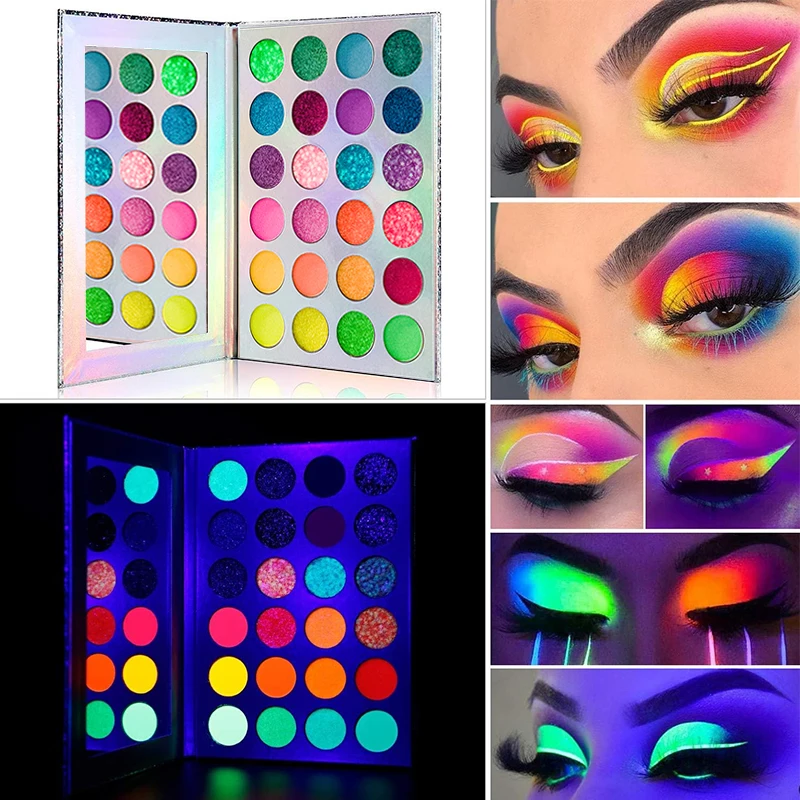 Colorful Eyeshadow Palette Neon Glow in Bright Makeup 24 Color Pigmented Eye Shadow Pallet Matte Shimmer Glitter Eye Cosmetic