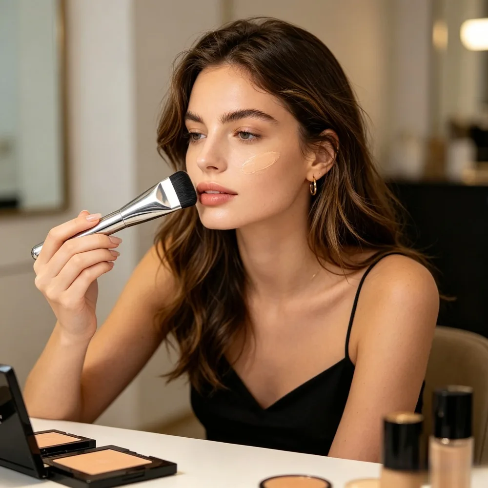 2 Pack Flat Top Foundation Makeup Brushes, Ultra Thin One-Stripe Liquid Foundation Brush, Dense Synthetic Flawless Base Cream Blending Brush for Full Coverage Makeup Artist Gift