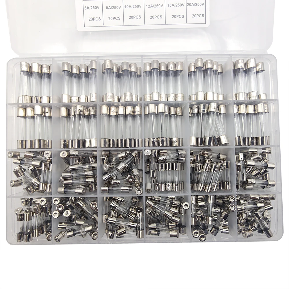 24 قيم 360 قطعة مجموعة متنوعة من الصمامات الزجاجية سريعة النفخ 5x20 مللي متر 250 فولت 0.25-20A 6x30 مللي متر 0.5-20A أمبير حزمة في صندوق بلاستيكي شفاف #6