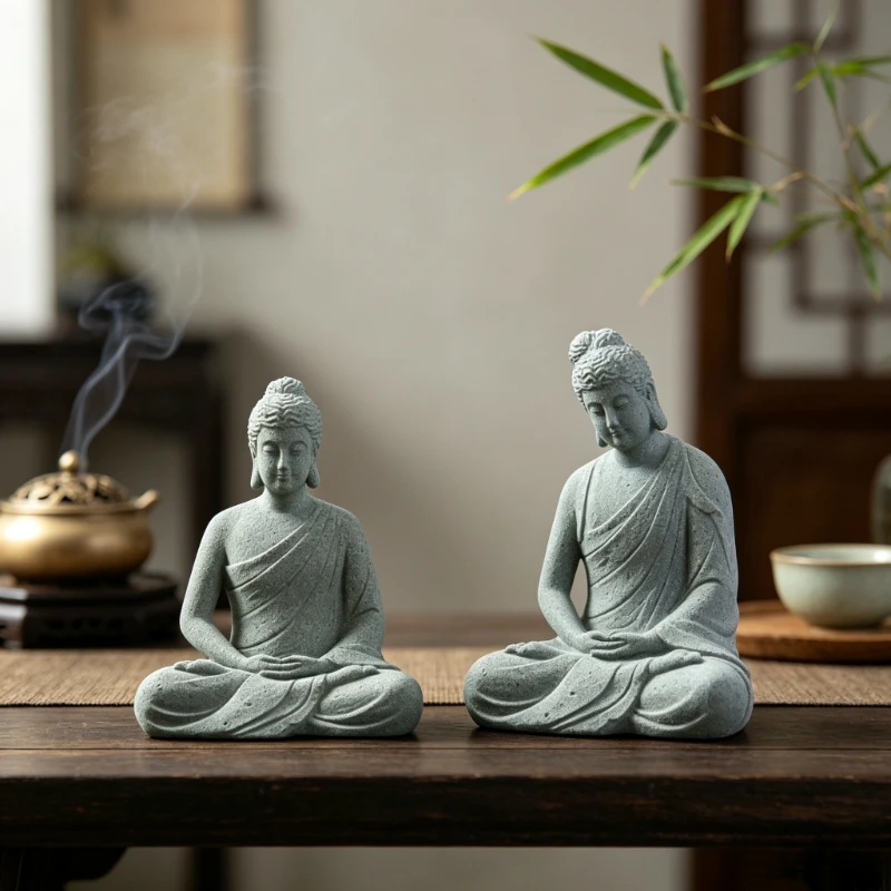 Chinese Style Green Sandstone Buddha Mini Figurine Tea Pet Bonsai Rockery Aquarium Micro Landscape Decor Ornament