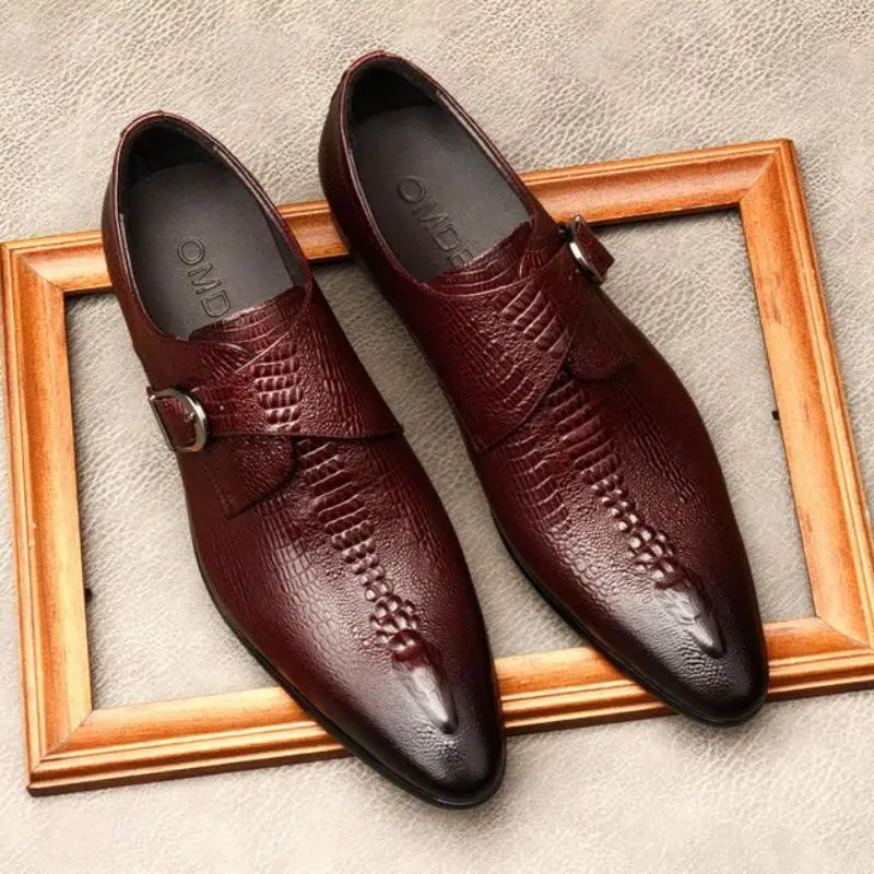 High quality business formal men's leather shoes, cowhide, crocodile leather pattern, banquet, wedding, and Mengke shoes