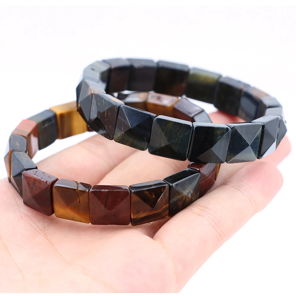 

Creative Overbearing Punk Gothic Retro Natural Stone Crystal Obsidian Tiger Eye Square Hand Row For Women And Men Couple Gift