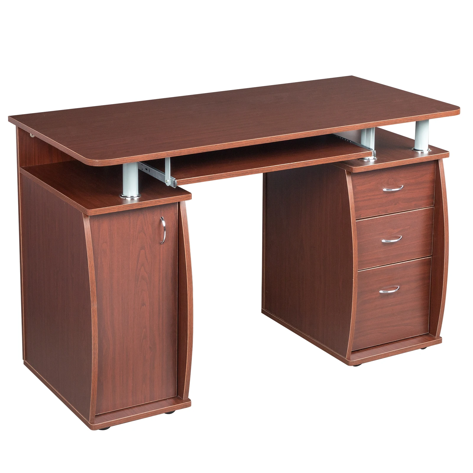 FCH  115* 55*74cm  15mm MDF Portable 1pc Door with 3pcs Drawers Computer Desk (A Box) Coffee Color