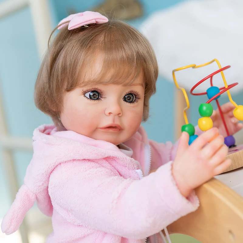 

22Inch Sue-sue Full Vinyl Body Lifelike Reborn Baby Girl Doll With Handrooted Hair Toddler Princess Doll Bath Toy