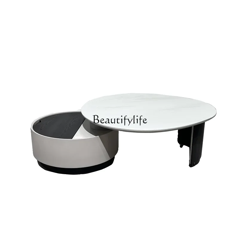 

z.Итальянский минималистичный круглый вращающийся журнальный столик из сверхкристаллического камня, светильник, роскошная современная домашняя комбинация