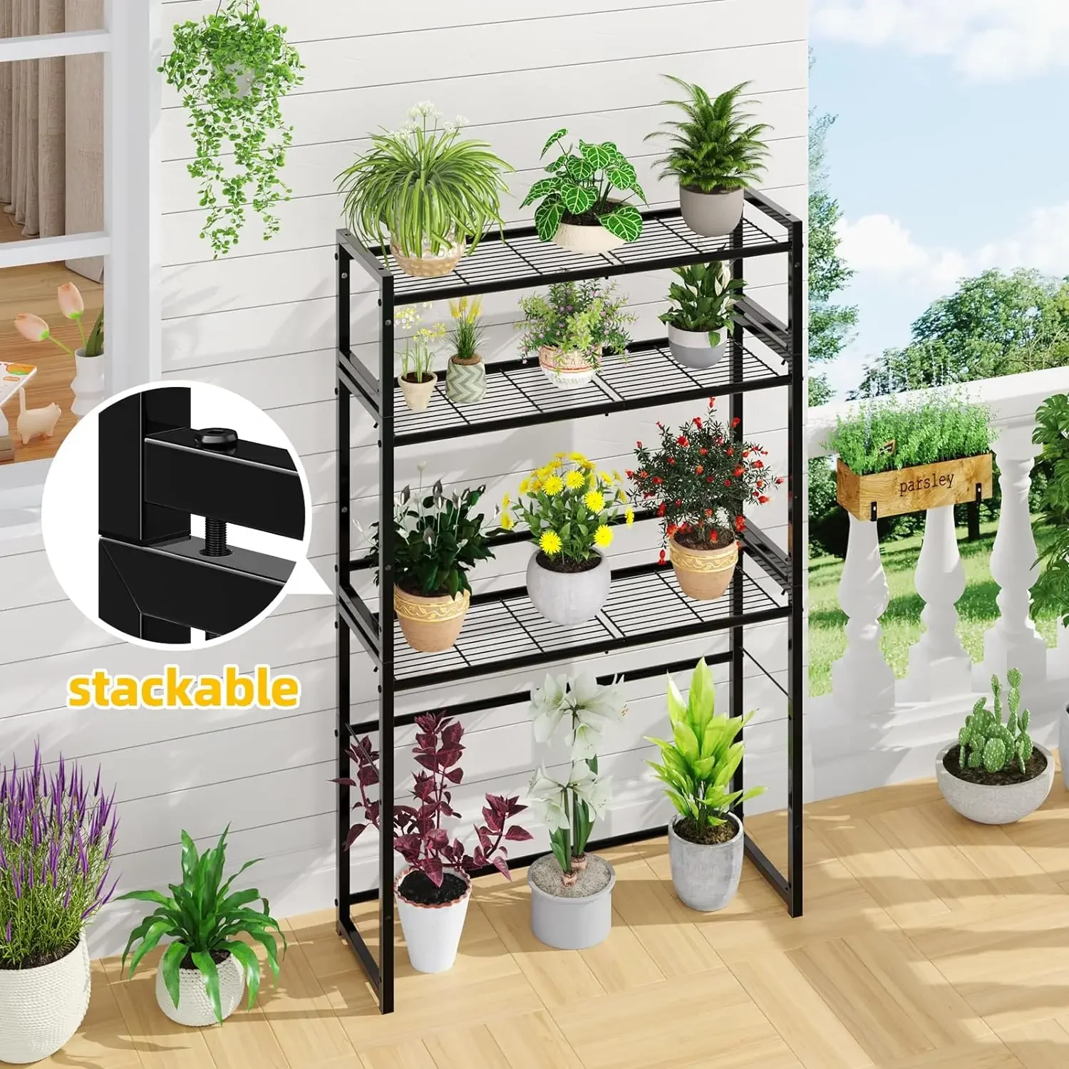 Simple Trending 3 Tier Metal Plant Stand Outdoor Indoor Waterproof, Stackable Heavy Duty Tall Plant Shelf Flower Pot Holder