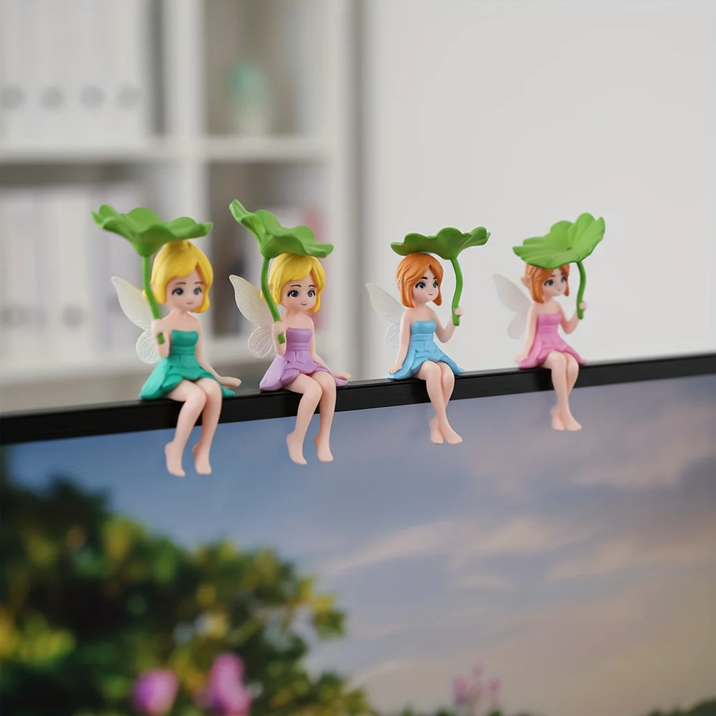 4 Stück Harz-Figuren für Lotus-Feenmädchen, Auto-Mittelkonsolen-Figur, niedliche Desktop-Dekofigur, Mikro-Landschaftsfigur – Detail 6