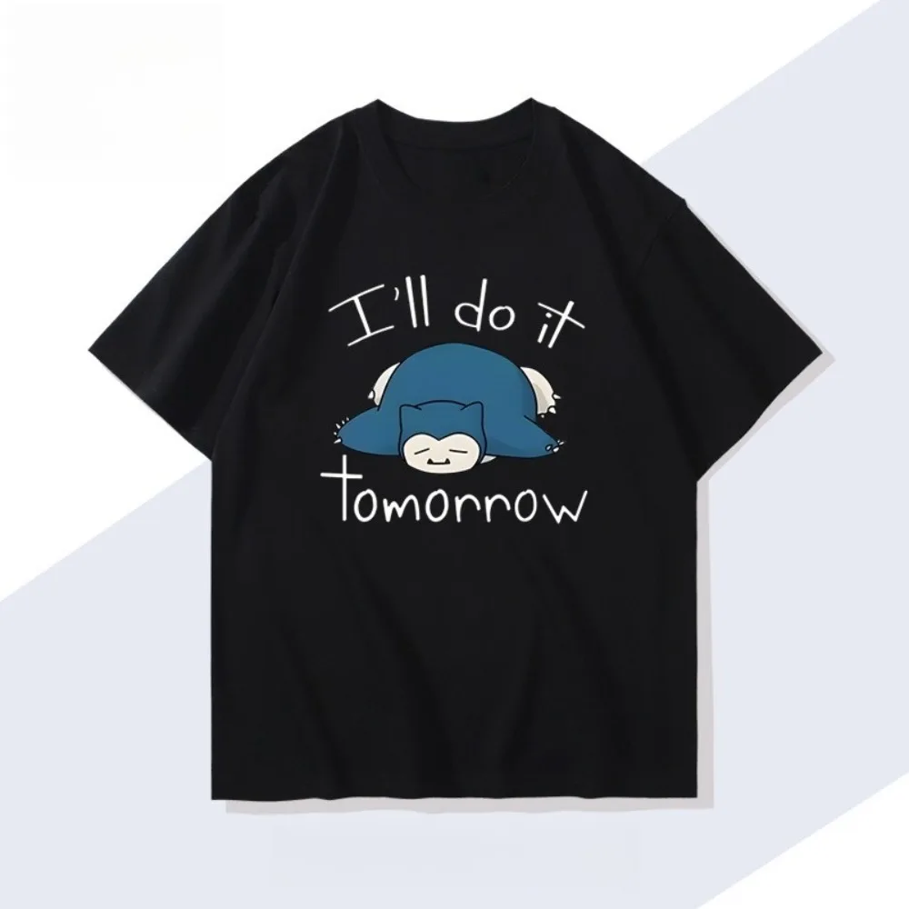 Image of Neues Pokémon-Handheld-Spiel-Snorlax-T-Shirt für Herren, Sommer, neues japanisches Trend-loses, lässiges Kurzarm-Top für Herren und Damen