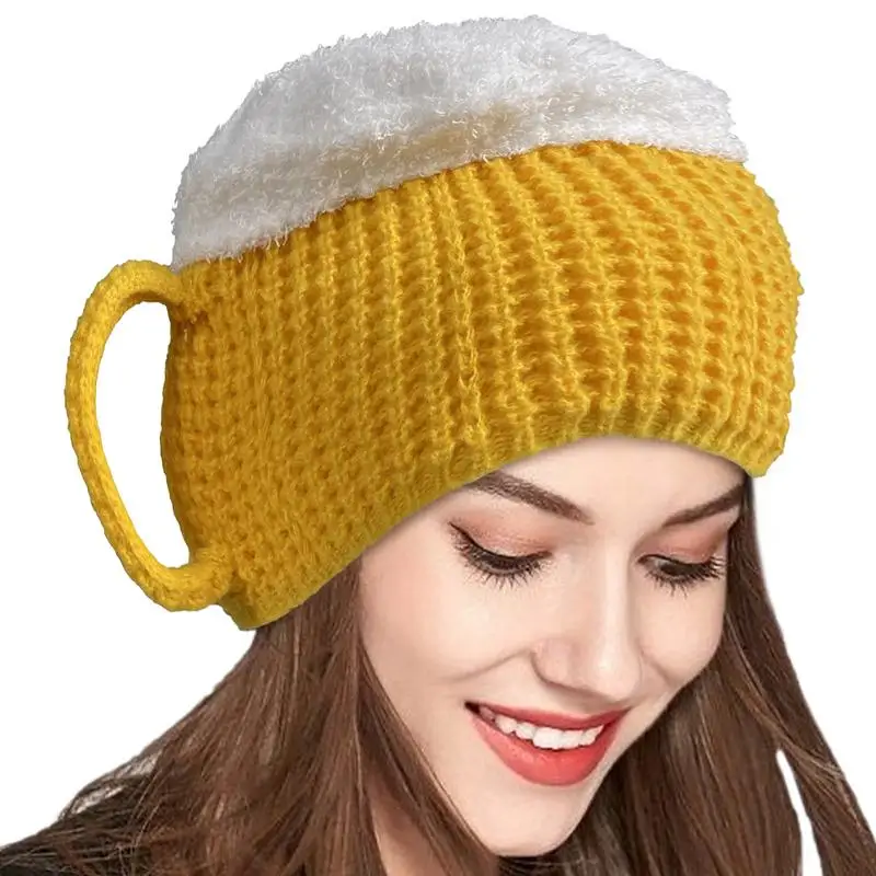 Novelty Funny creative cute cartoon newly designed Hot sale 3D beer cup hat winter warm men\'s and women\'s knitted woolen hat