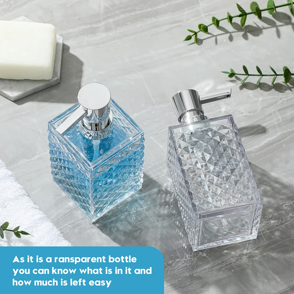 Clear Acrylic Liquid Hand Soap Dispenser(10oz) with Silver ABS Rust-Proof Pump for Bathroom, Kitchen, Countertop Transparent