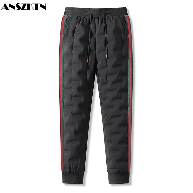 

ANSZKTN Cross-border velvet stripe sports warm white duck down trousers winter new plus size down pants men wear outside