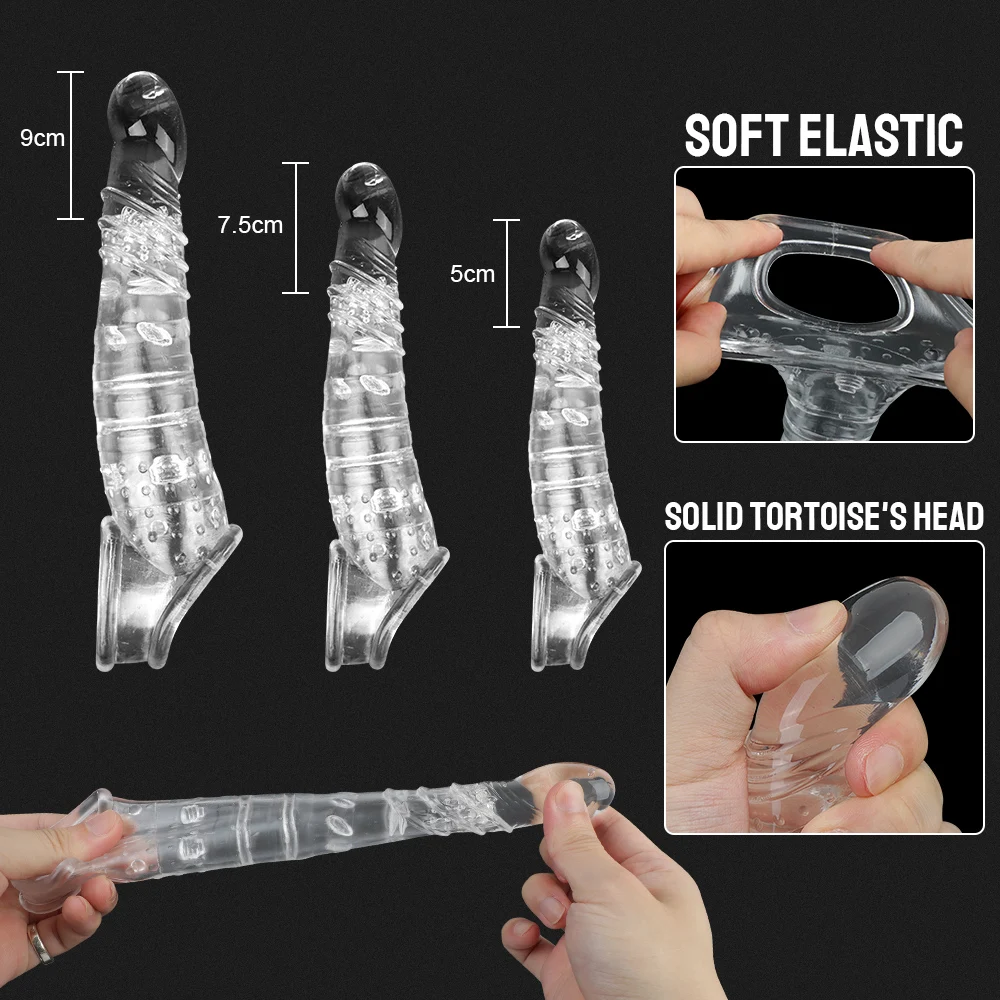 5-9cm Extender Penis Enlargement For Men Cock Ring Delay Ejaculation Testis Lock Bondage Strapon Thick Condoms Sex Toys Couples