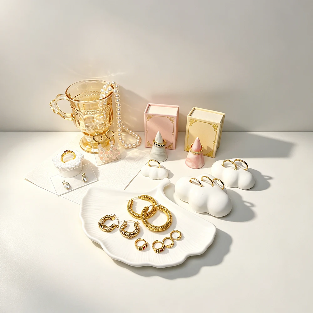 Gypsum Jewelry Display Tray Ins Style Flat Lay Photography Props Ring Earring Decorative Shooting Plate