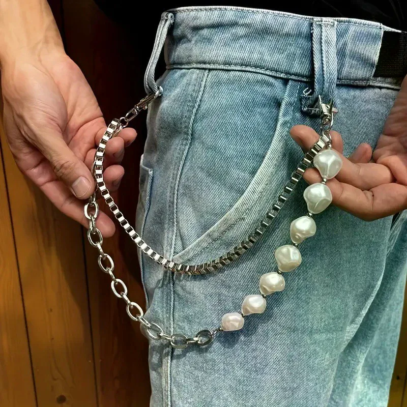 Irregular Pearl Waist Chain Rock Trousers Hipster Pant Jean Decoration Chain Hip Hop Trouser Jewelry Clothing Accessories Gifts