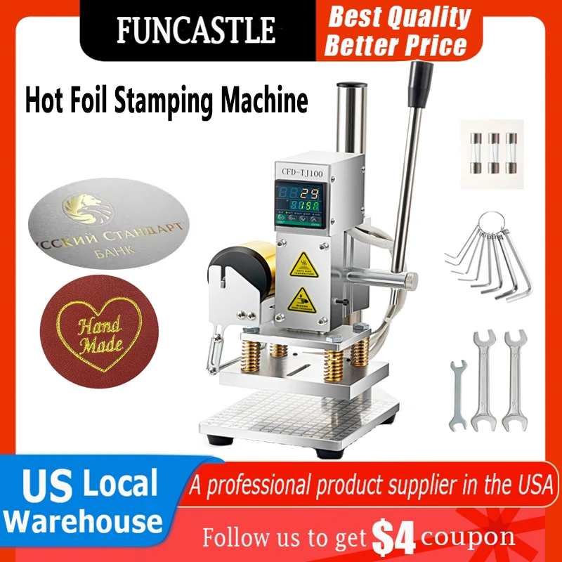 

Hot Foil Stamping Machine 10x13cm for PVC PU Paper Logo Pressure Mark Leather Embossing Press 110V Hot Stamping Bronzing Machine