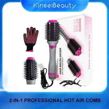 Image Woman brushing hair brush 2 In 1 Electric Hot Air Brush One Step Professional Salon Hair Styler Electric Ion Blow Dryer Brush